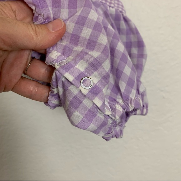 Vintage Baby Ruffle Bottom Romper Purple Gingham Sunsuit Floral Bon Jour - Picture 8 of 14